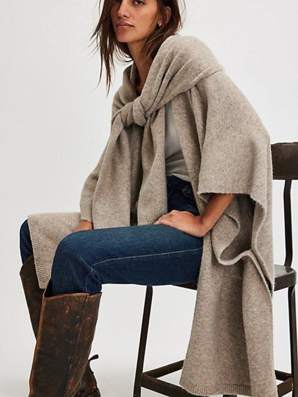 NWT Free People Ellie Scarf Wrap Duster in Oatmeal - One Size
